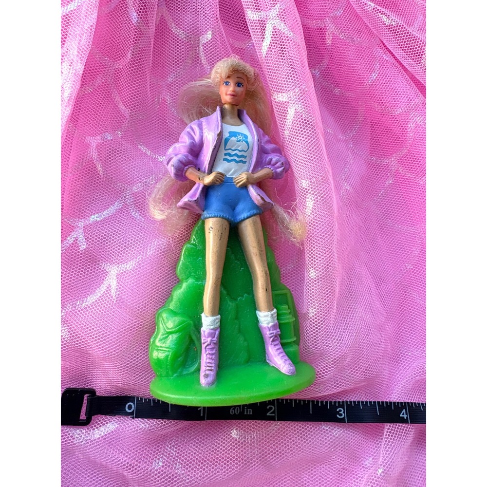 Vintage 90s Barbie PVC Figurine Hiking Camping Purple Jacket 4.5 Inch Toy